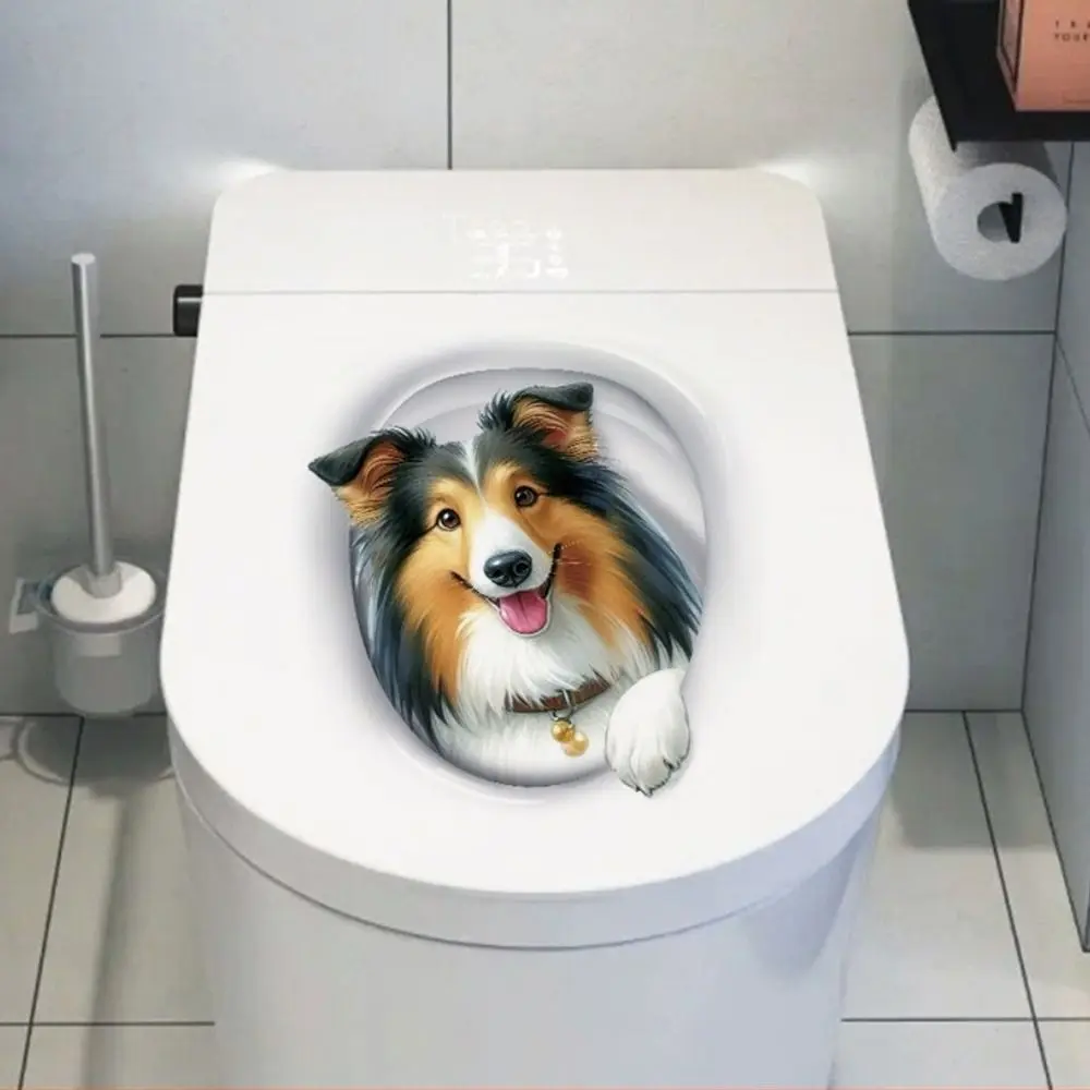 Cute PVC Toilet Stickers Self-adhesive 3D Cat Dog Wall Sticker Waterproof Toilet Seat Decals Home Decoration