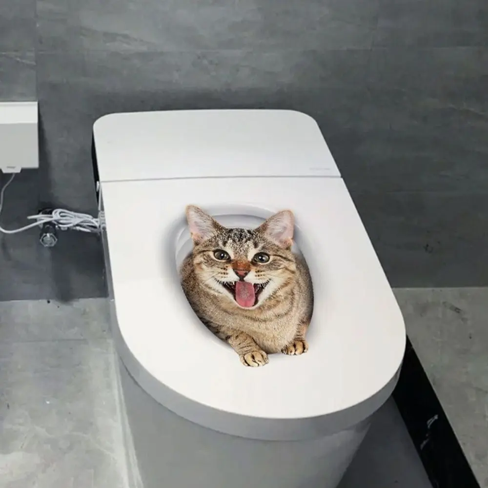 Cute PVC Toilet Stickers Self-adhesive 3D Cat Dog Wall Sticker Waterproof Toilet Seat Decals Home Decoration