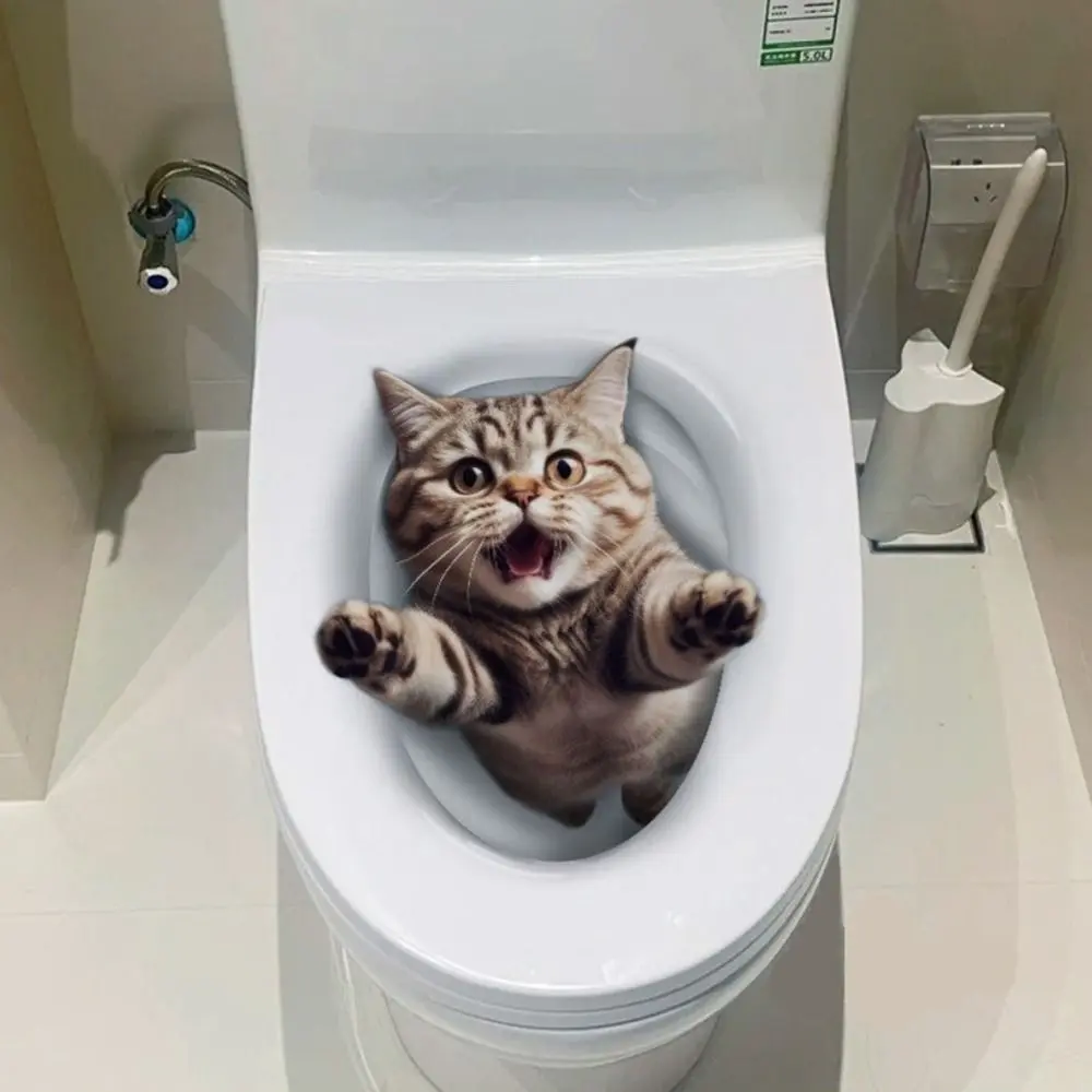 Cute PVC Toilet Stickers Self-adhesive 3D Cat Dog Wall Sticker Waterproof Toilet Seat Decals Home Decoration