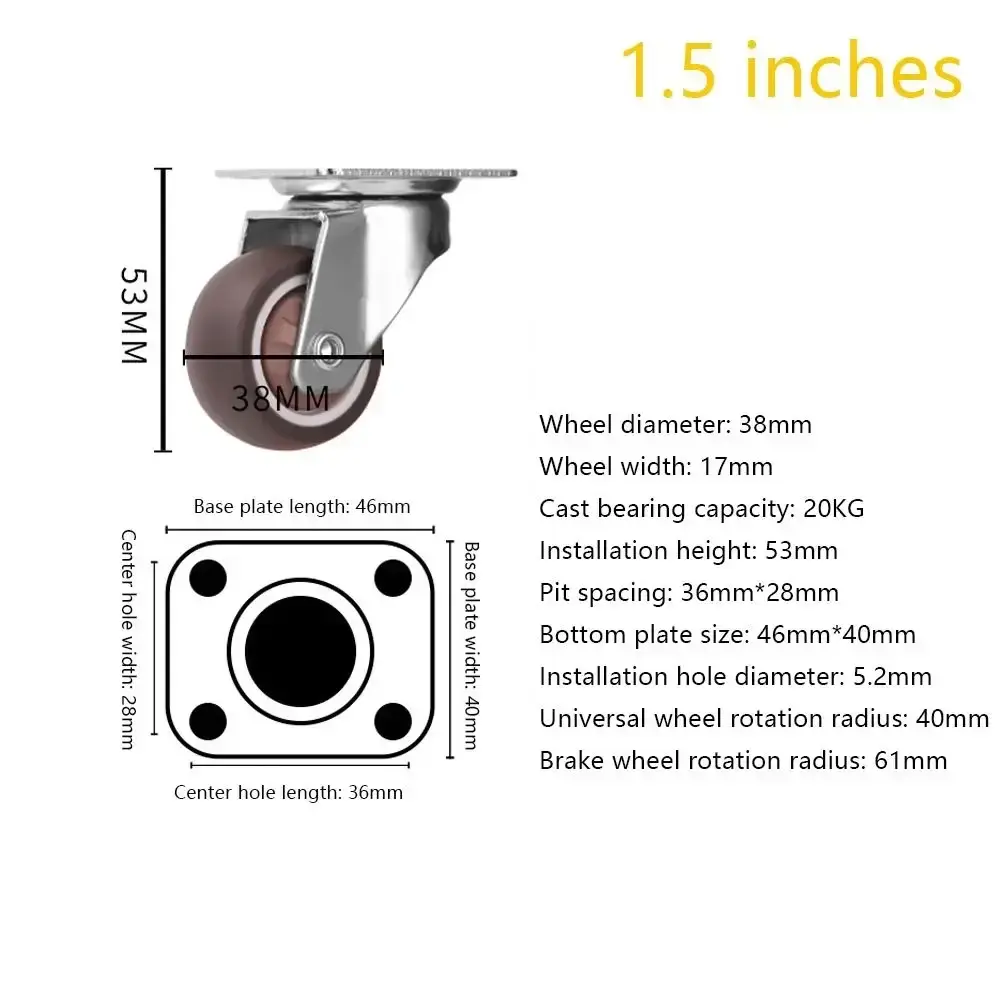 4PCS New 1.5" / 2" Wheel Threaded Stem Swivel Casters No Noise Brakes Furniture Castor M8 M10 Rubber Castor for Baby Bed
