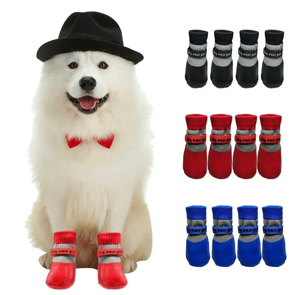 4PCS Cute Waterproof Winter Dog Shoes Warm Soft Sole Puppy Boots Anti-Slip Adjustable Pet Paw Protectors for Small Dog Chihuahua
