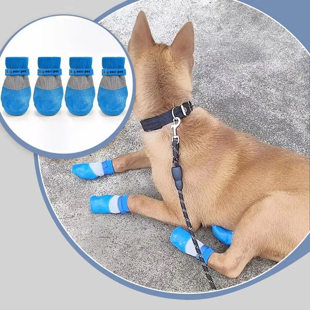 4PCS Cute Waterproof Winter Dog Shoes Warm Soft Sole Puppy Boots Anti-Slip Adjustable Pet Paw Protectors for Small Dog Chihuahua