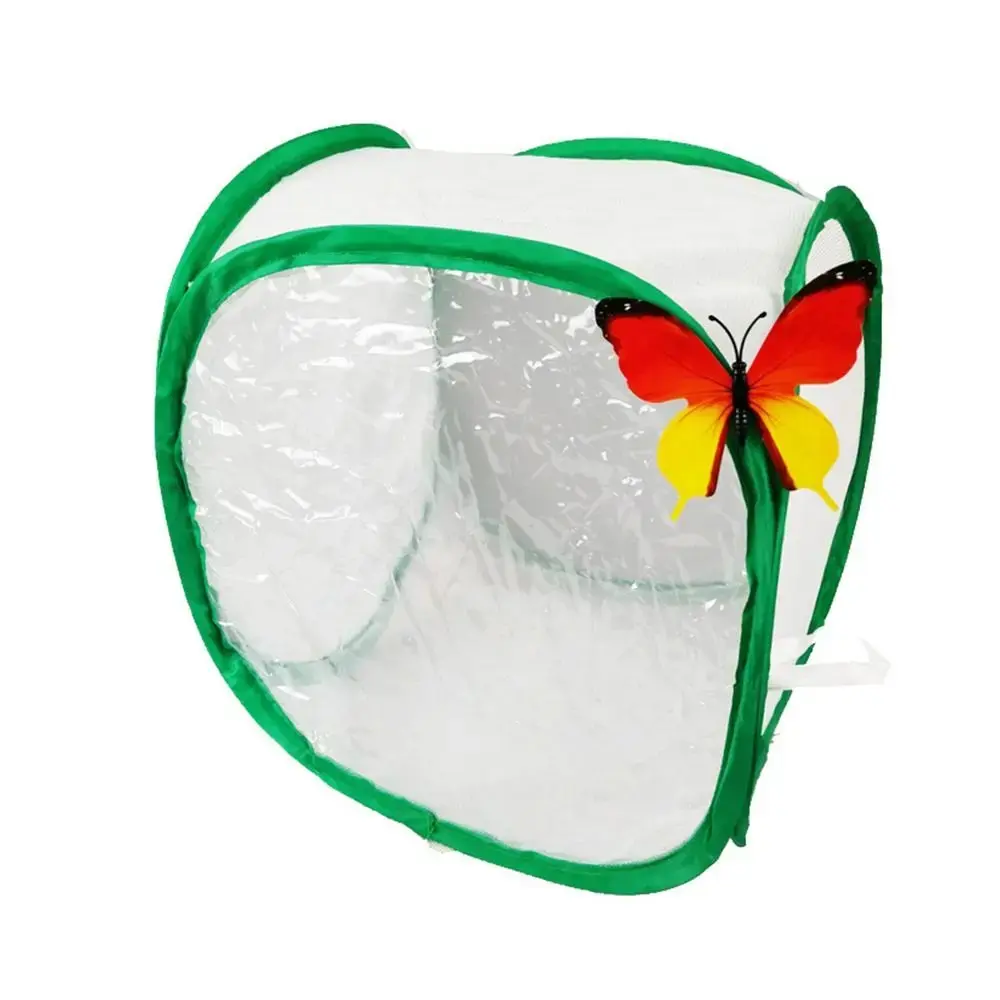 Green Collapsible Insect Cage Transparent Mesh Feeding Box Reptile Pets Cage Zipper Opening Insect Habitat