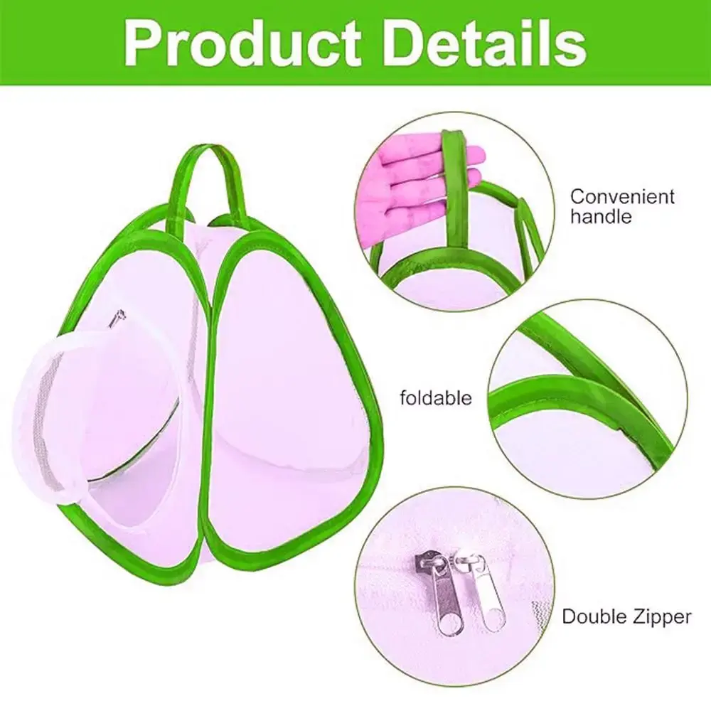 Green Collapsible Insect Cage Transparent Mesh Feeding Box Reptile Pets Cage Zipper Opening Insect Habitat