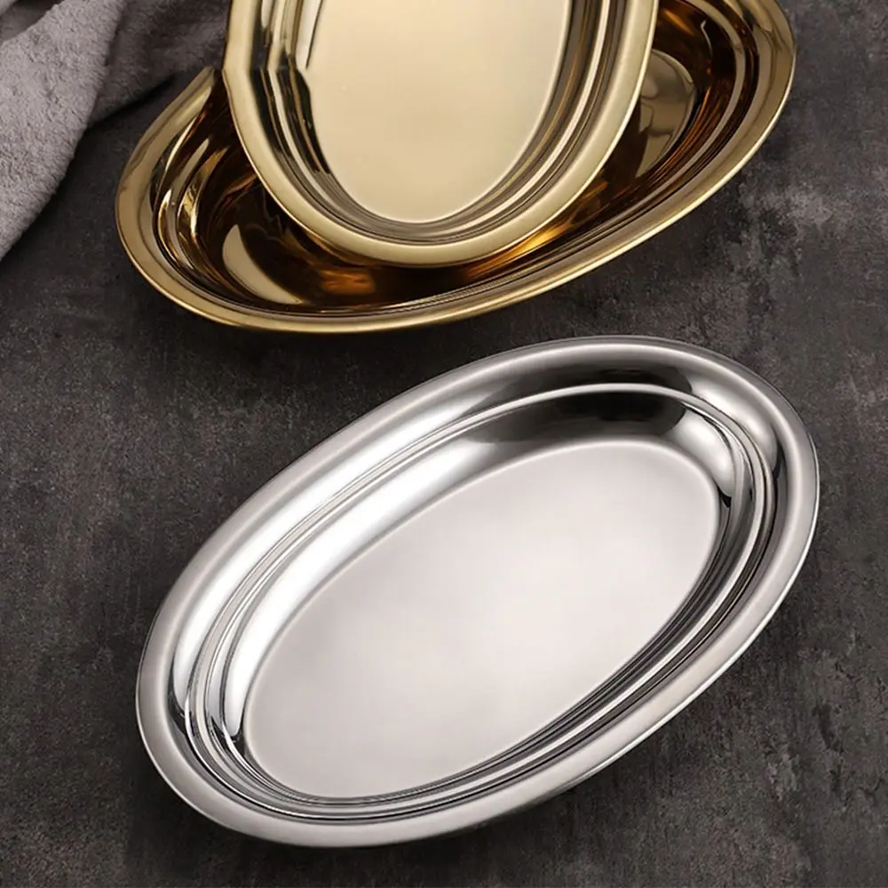 Durable 304 Stainless Steel Food Storage Serving Tray Multi-Size Large Capacity Baking tray Ellipse Steamed fish dish Barbecue