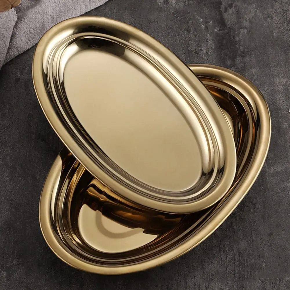 Durable 304 Stainless Steel Food Storage Serving Tray Multi-Size Large Capacity Baking tray Ellipse Steamed fish dish Barbecue