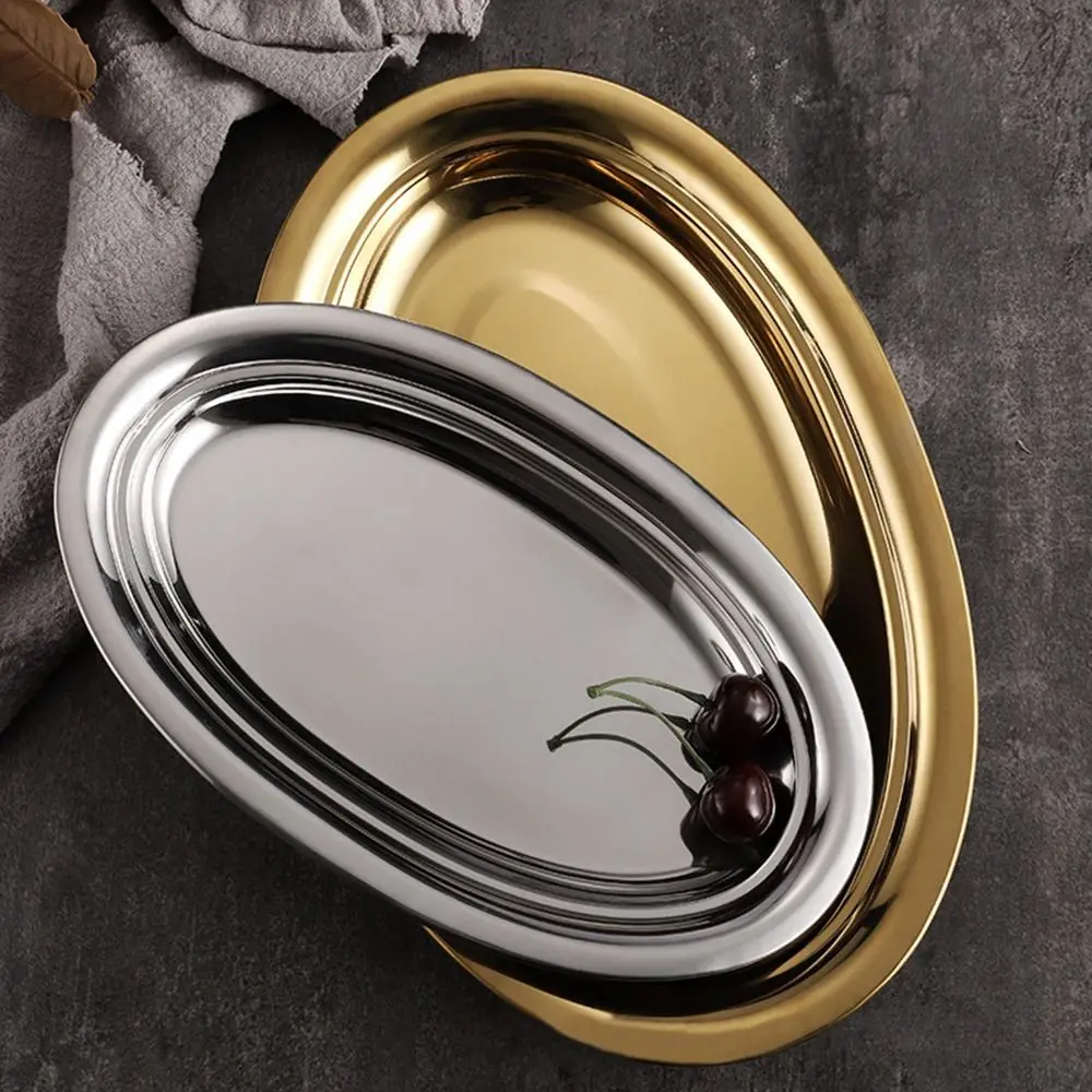 Durable 304 Stainless Steel Food Storage Serving Tray Multi-Size Large Capacity Baking tray Ellipse Steamed fish dish Barbecue