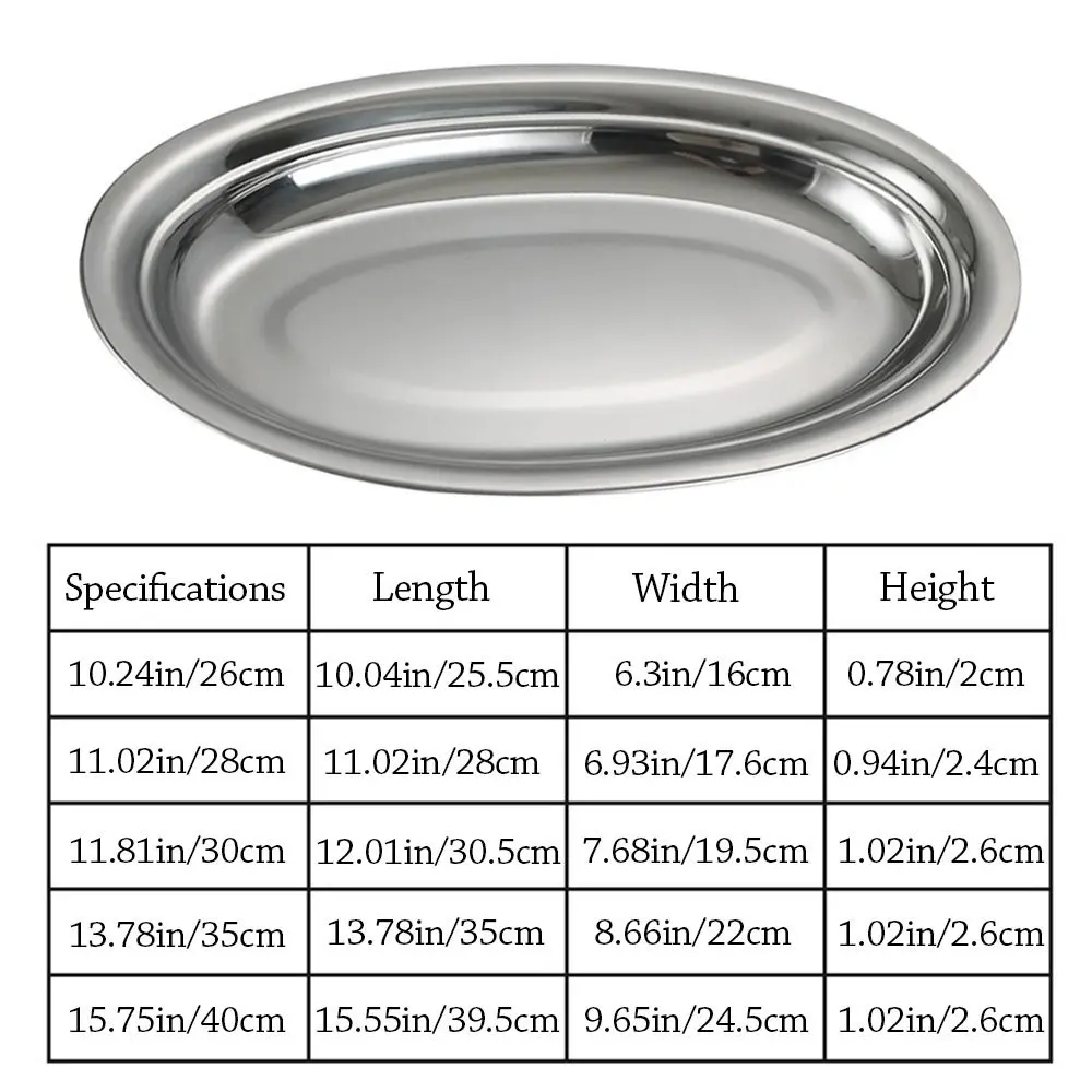 Durable 304 Stainless Steel Food Storage Serving Tray Multi-Size Large Capacity Baking tray Ellipse Steamed fish dish Barbecue