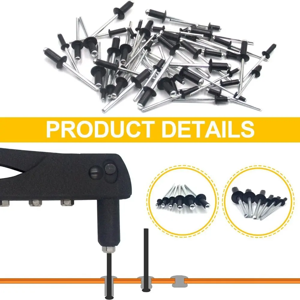 500Pcs/Set 304 Stainless Steel Mushroom Head Rivets Kit Round Head Black Blind Rivets 14 Sizes Durable Pop Rivets