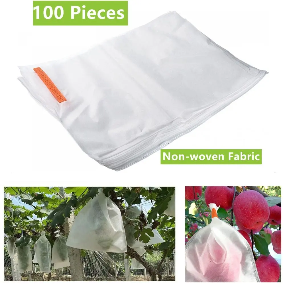 100Pcs Fabric Planting Pocket Fruit Protection Bags Planting Anti-bird Insect Barrier Pouch Garden Greenhouse Supplies