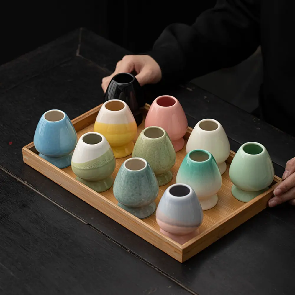 Ceramic Matcha Holder Smooth Kiln Discoloration Whisk Stand Holder Bamboo Matcha Chasen Holder for Tea Set Accessories