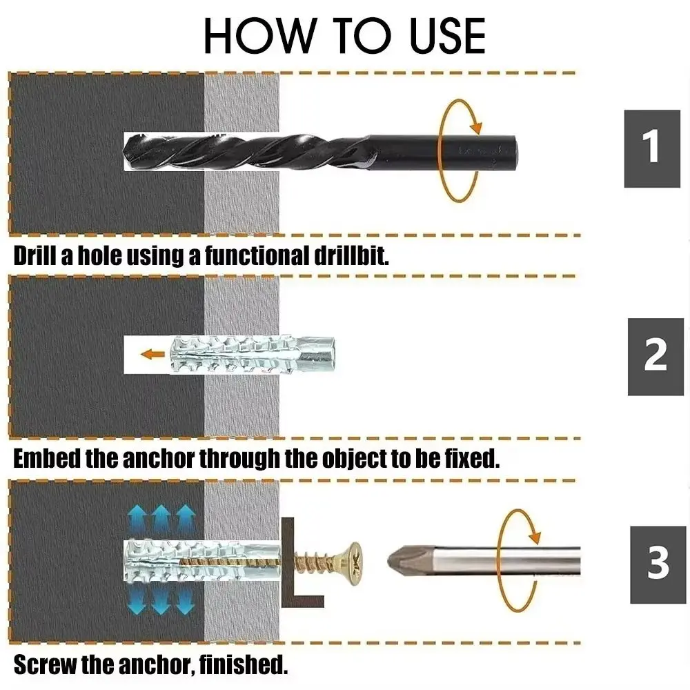 New Metal Serrated Expansion Tube Self Tapping Screws Pipe Drilling Plug for Concrete Wall Anchors Fasteners Bolt Kits