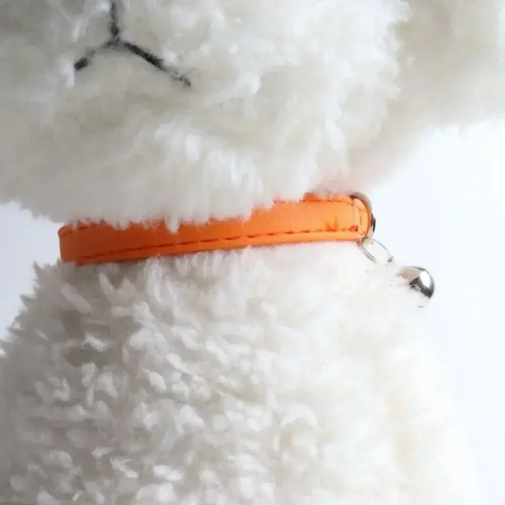 Cute Small Cat Collar Macaron Color Adjustable Pet Collar with Bells Elastic Webbing PU Leather Collar for Puppies and Cats