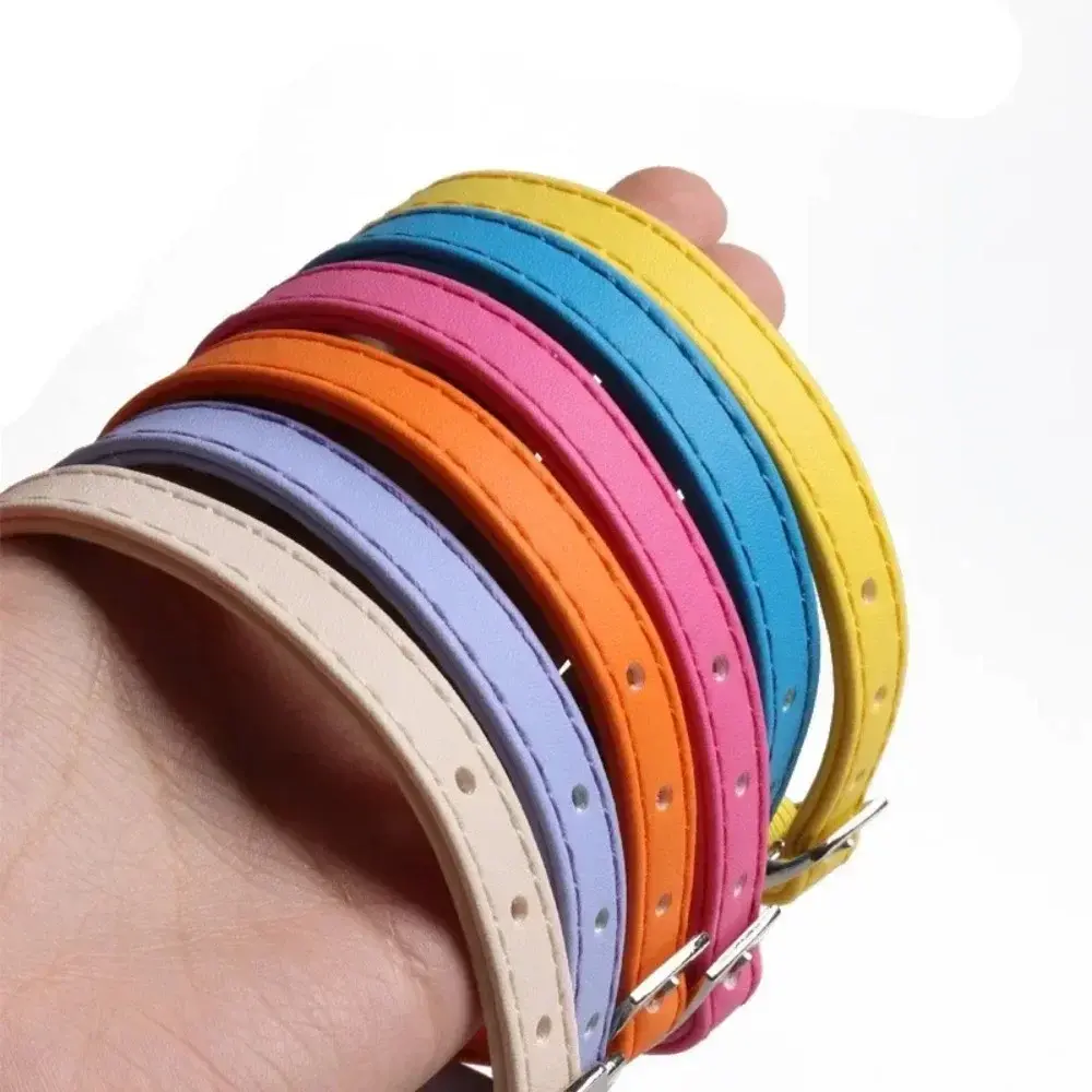 Cute Small Cat Collar Macaron Color Adjustable Pet Collar with Bells Elastic Webbing PU Leather Collar for Puppies and Cats