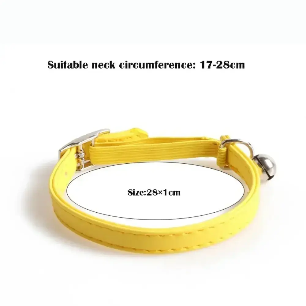 Cute Small Cat Collar Macaron Color Adjustable Pet Collar with Bells Elastic Webbing PU Leather Collar for Puppies and Cats