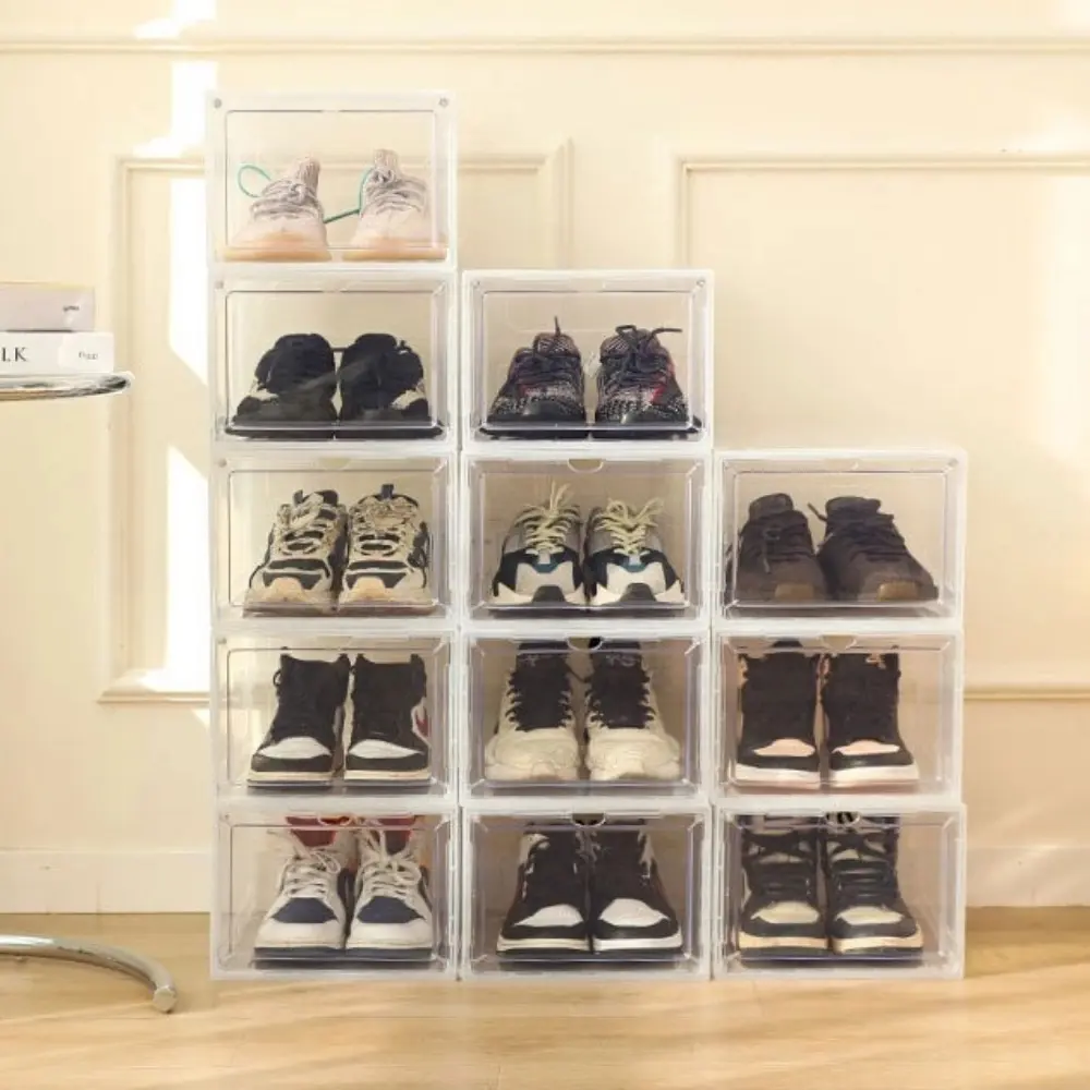 New Transparent Basketball Shoe Box with Suction Dust-proof Storage Box Anti-oxidation Acrylic Shoe Cabinet Household Dormitory