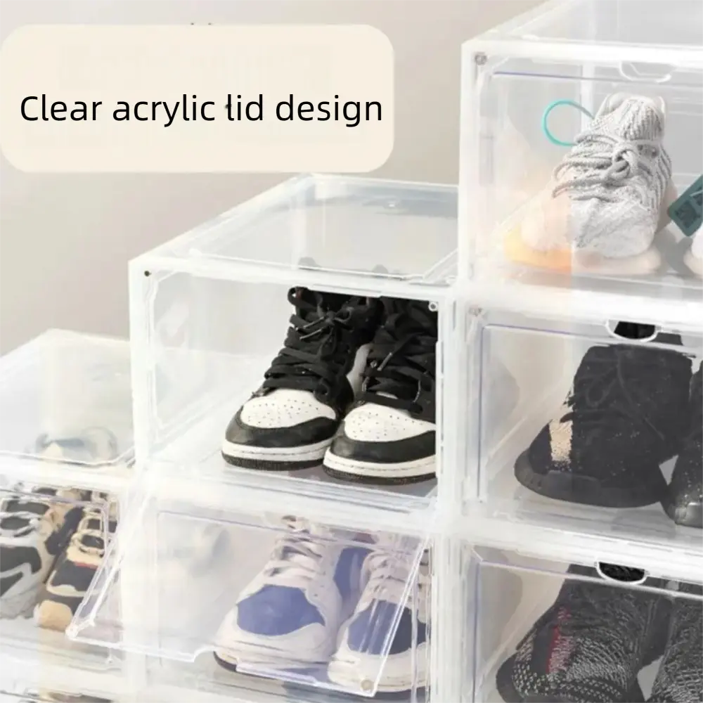New Transparent Basketball Shoe Box with Suction Dust-proof Storage Box Anti-oxidation Acrylic Shoe Cabinet Household Dormitory