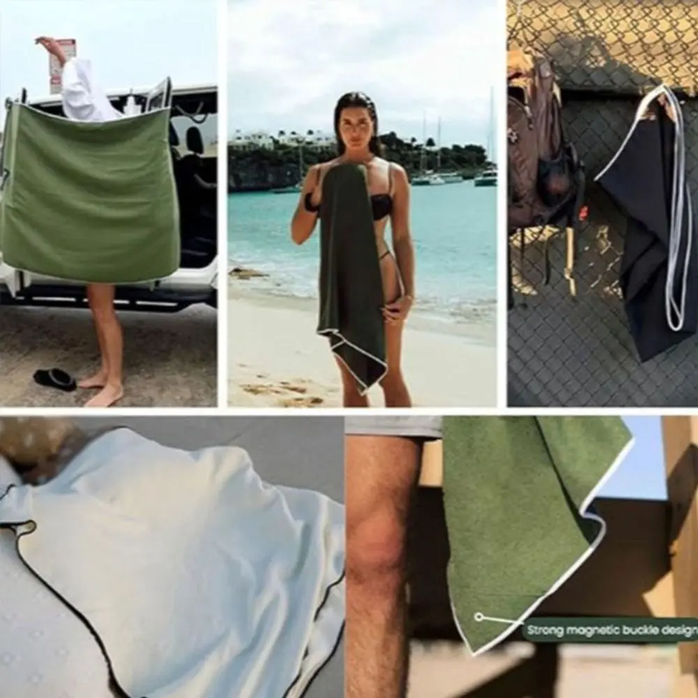 Portable Outdoor Magnetic Bath Towel Coral Fleece Fiber Quick-drying Bath Towel Portable Outdoor Bath Towel Beach Towel