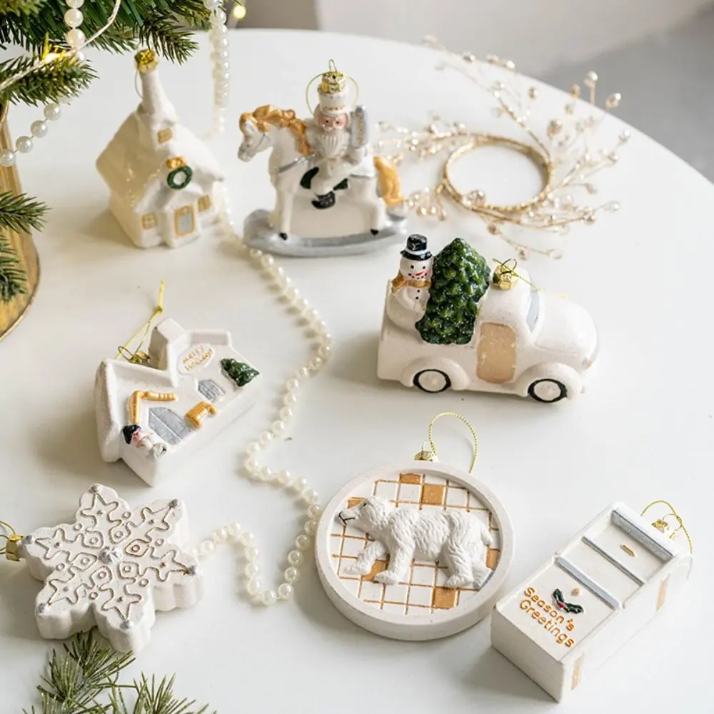 Snowman House Christmas Ceramic House Pendant Ceramic Crafts Home Decor Christmas Tree Charms Scene Layout Gifts