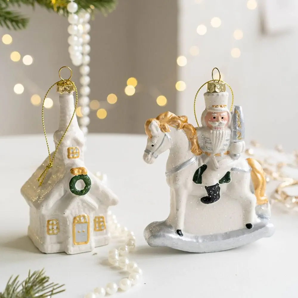 Snowman House Christmas Ceramic House Pendant Ceramic Crafts Home Decor Christmas Tree Charms Scene Layout Gifts