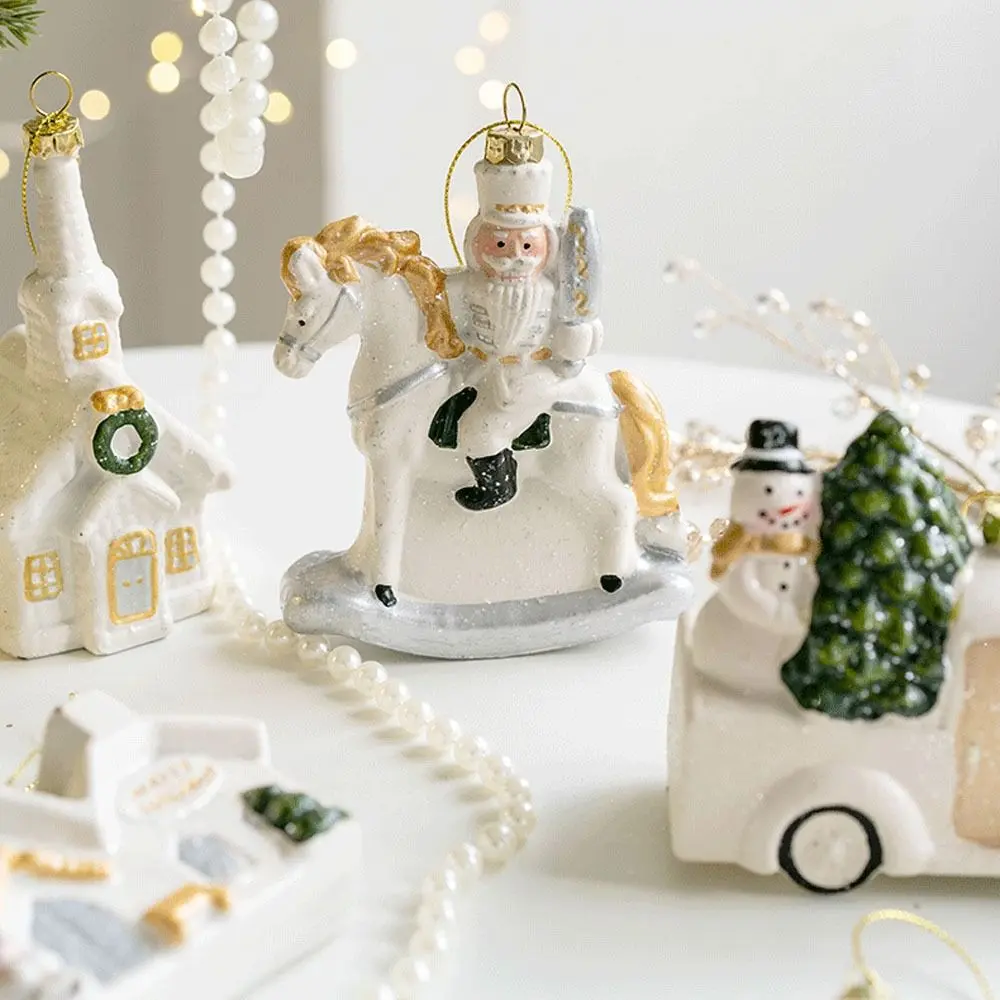 Snowman House Christmas Ceramic House Pendant Ceramic Crafts Home Decor Christmas Tree Charms Scene Layout Gifts