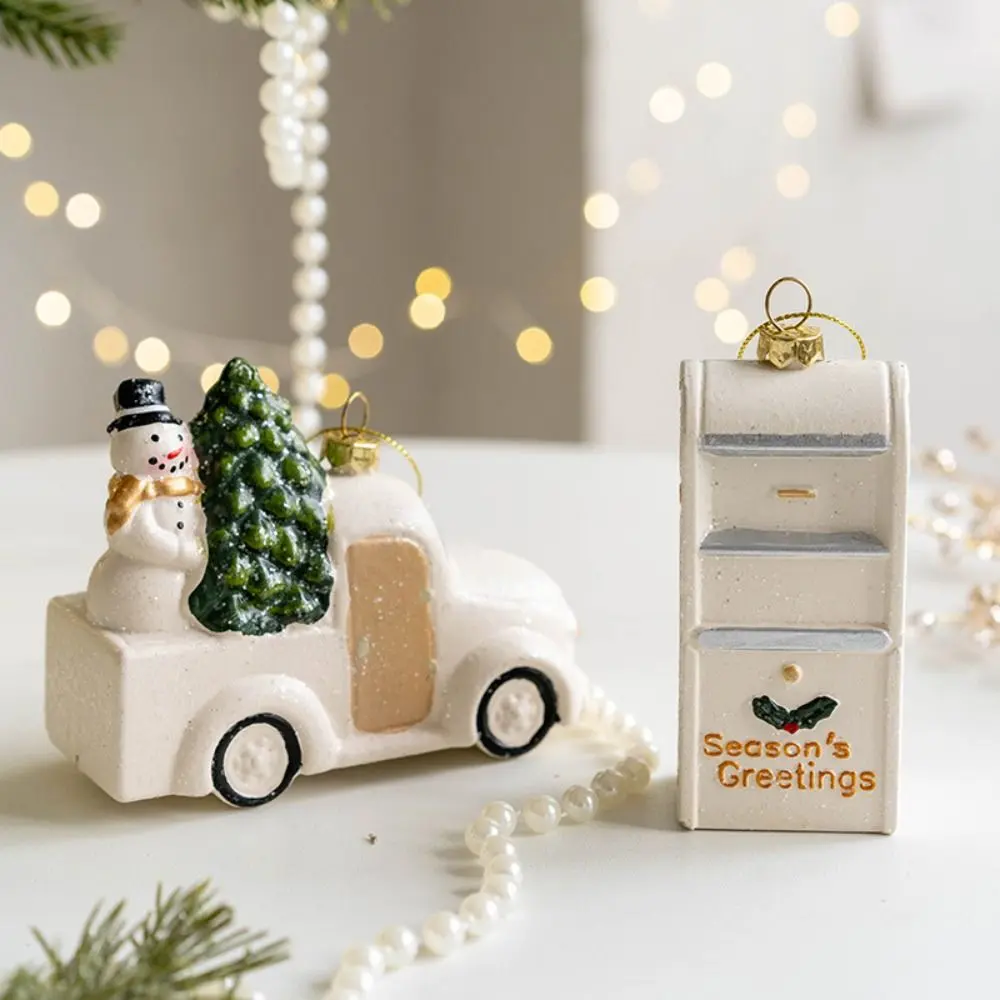 Snowman House Christmas Ceramic House Pendant Ceramic Crafts Home Decor Christmas Tree Charms Scene Layout Gifts