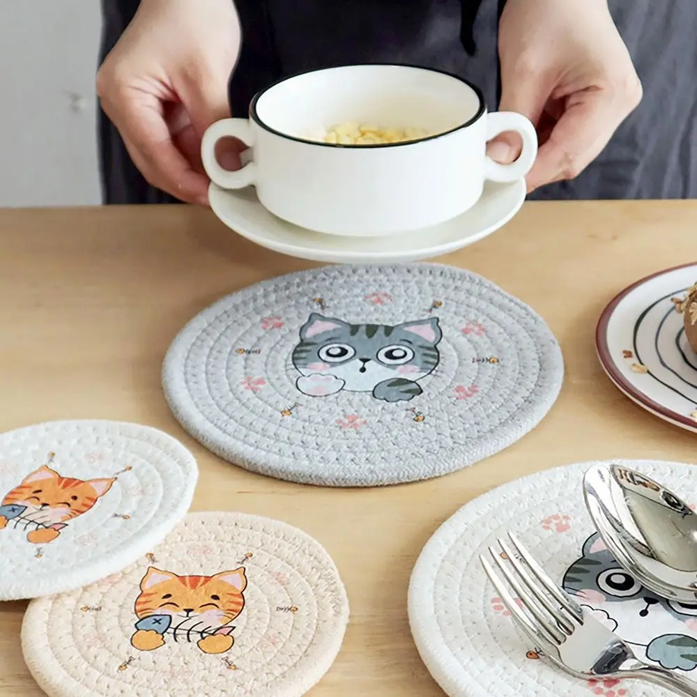 Cartoon S/L Coasters Tableware Waterproof Bowl Dish Pot Mats Cotton Heat Insulation Pad for Home Kitchen