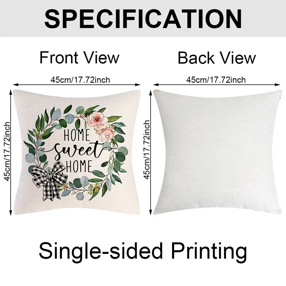 Linen Pillow Cover Spring Summer Style Farmhouse Cushion Covers Plaid Floral Bloom Home Sweet Home Decor Throw Pillow Covers
