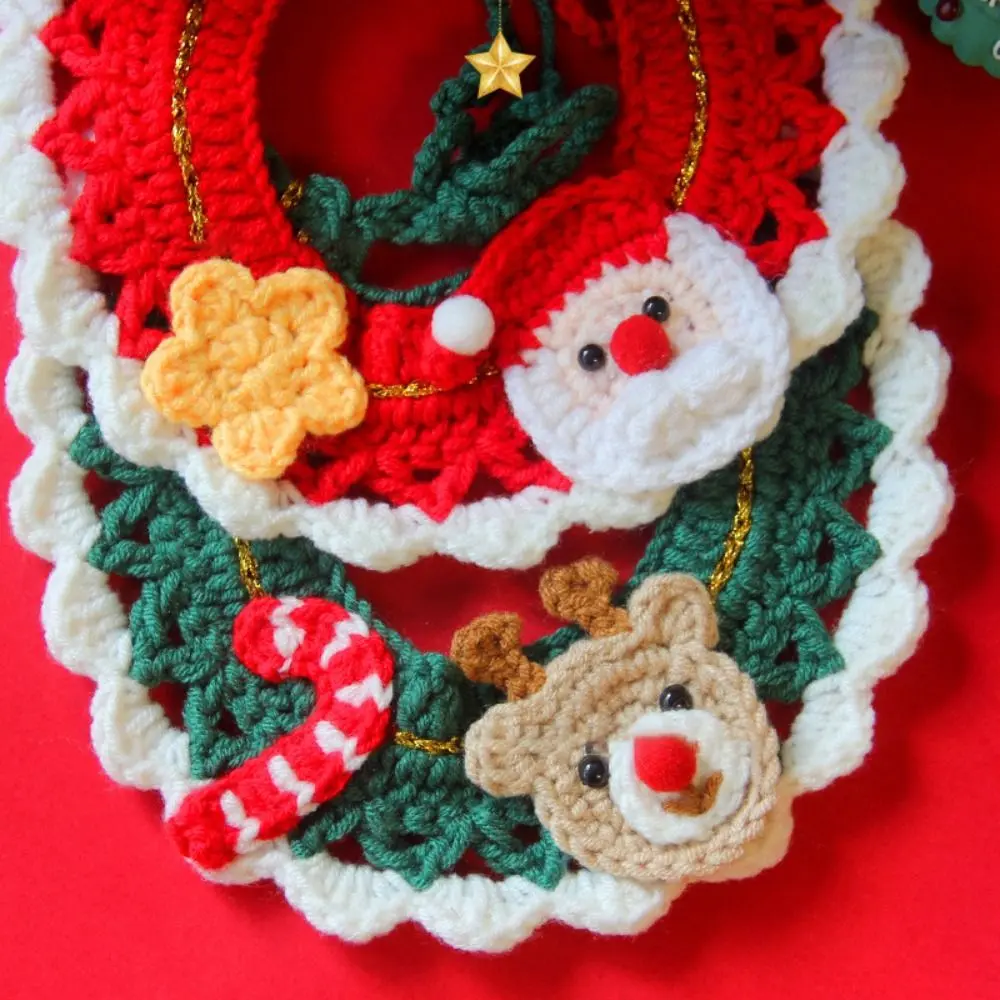 New Christmas Pet Collar Hand-knitted Cartoon Puppy Neck Strap Delicate Adjustable Pet Accessories Kitten