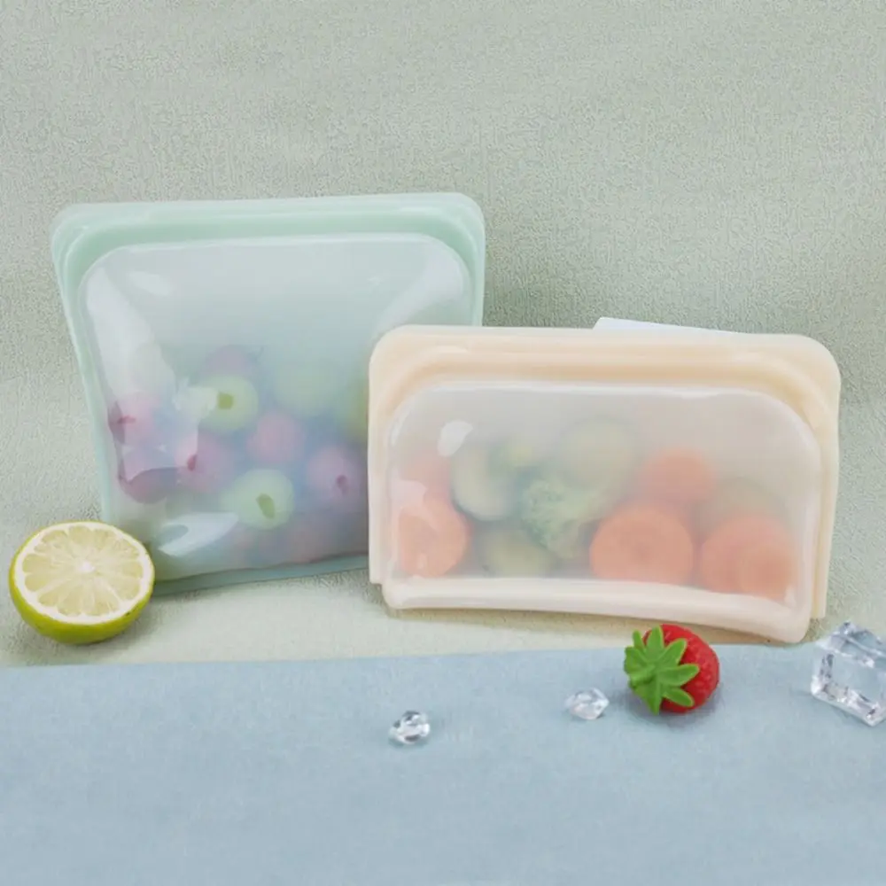 Reusable Food Grade Silicone Fresh-keeping Bag Kitchen Leakproof Transparent Storage Bag Sealing Freezer Bag For Vegetable Fruit
