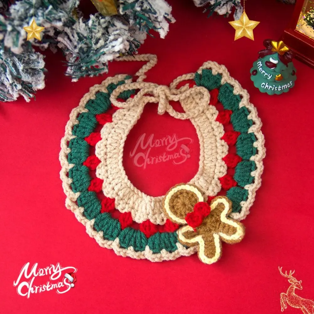 New Christmas Pet Collar Hand-knitted Cartoon Puppy Neck Strap Delicate Adjustable Pet Accessories Kitten