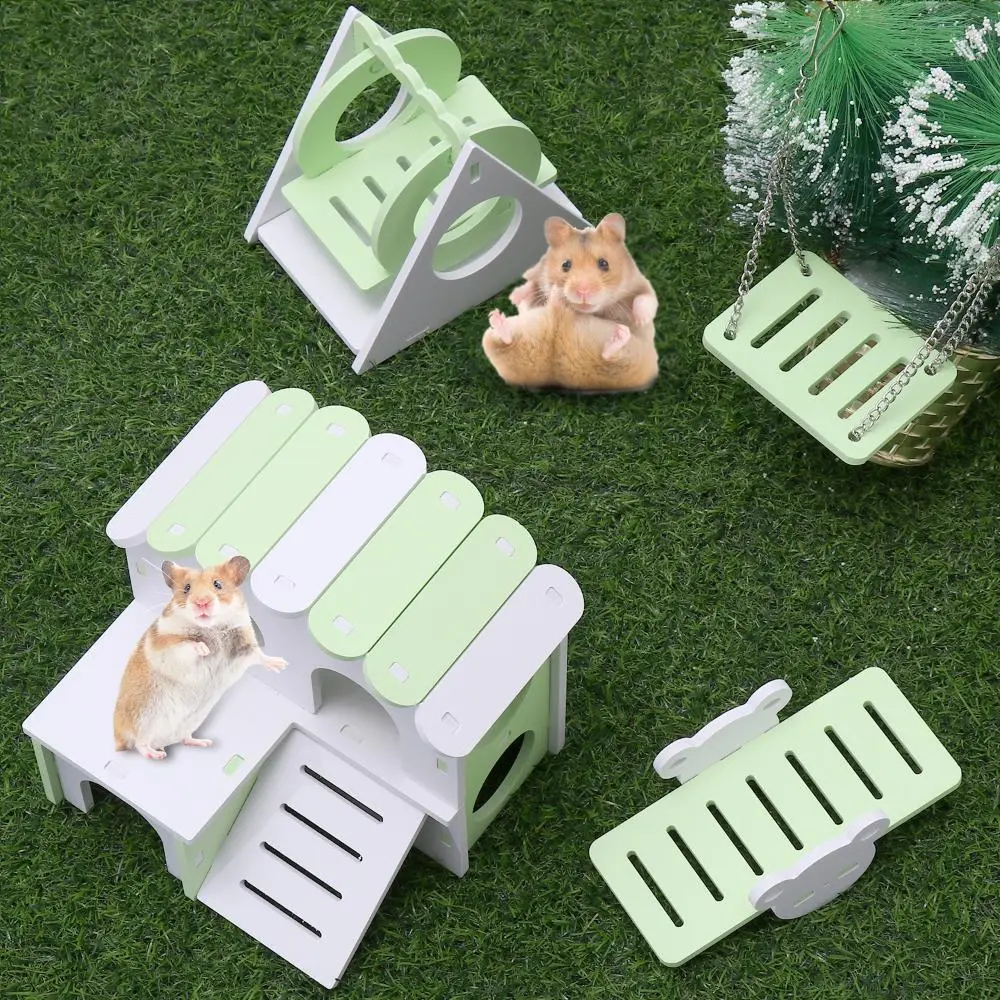 DIY Triangle Swing Exercise Play Toys Set Wooden Hanging Swing Hamster House