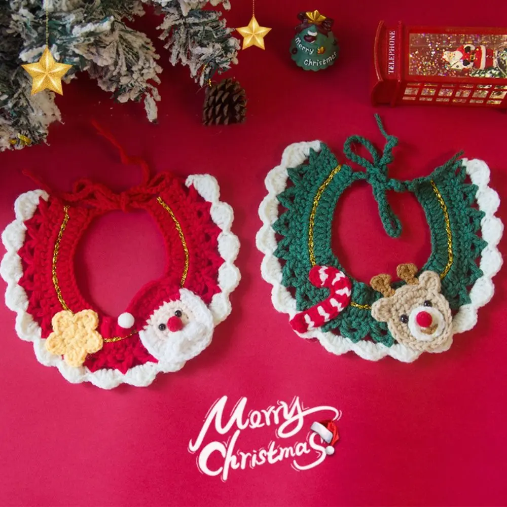 New Christmas Pet Collar Hand-knitted Cartoon Puppy Neck Strap Delicate Adjustable Pet Accessories Kitten