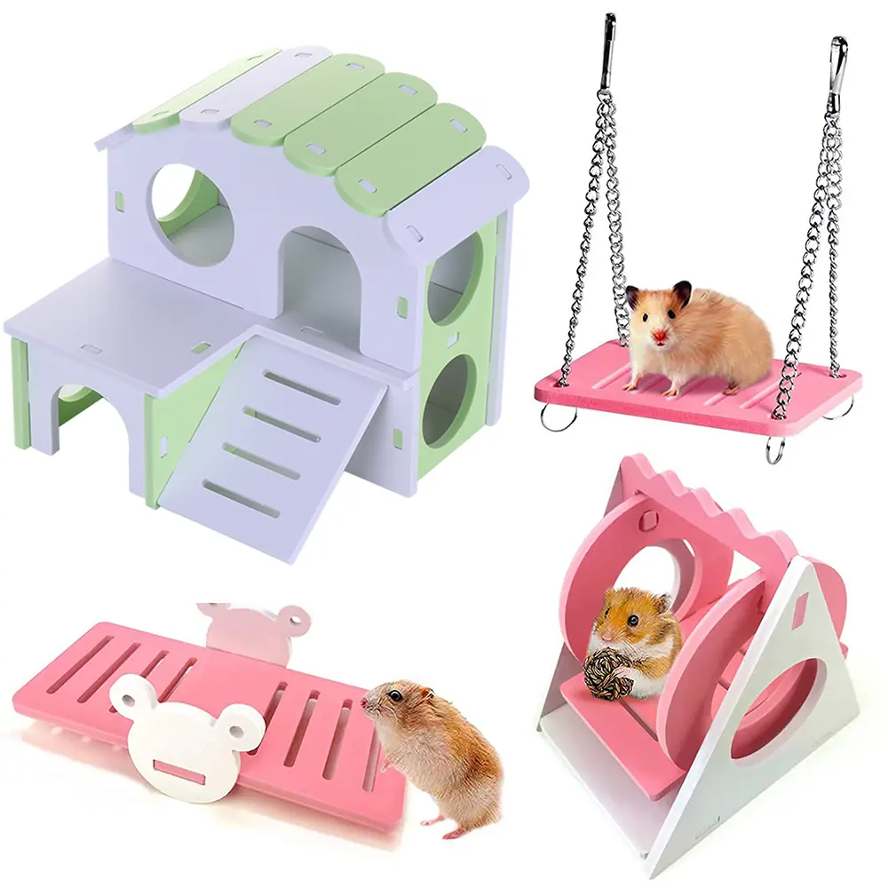 DIY Triangle Swing Exercise Play Toys Set Wooden Hanging Swing Hamster House