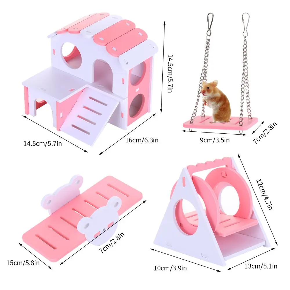 DIY Triangle Swing Exercise Play Toys Set Wooden Hanging Swing Hamster House