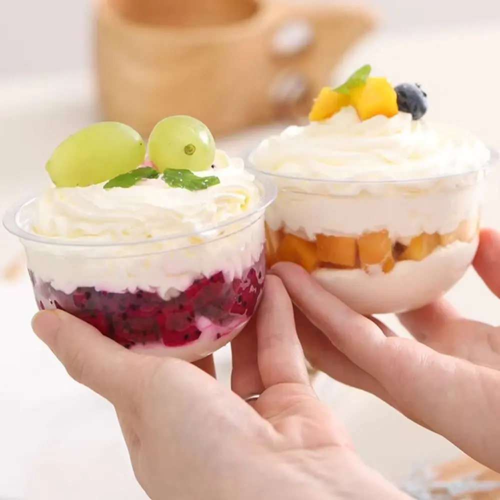 50 PCS 2025 Lids Disposable Plastic Cups Cupcake Multipurpose Milk Tea Cups Transparent Food Grade Dessert Cups