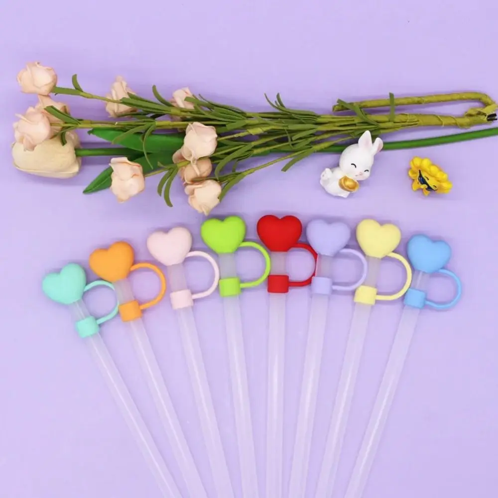 10mm Straw Covers Cap Compatible for Stanley 30&40 Oz Tumbler Cute Heart-shaped Reusable Drink Straws Covers Kitchen Tools