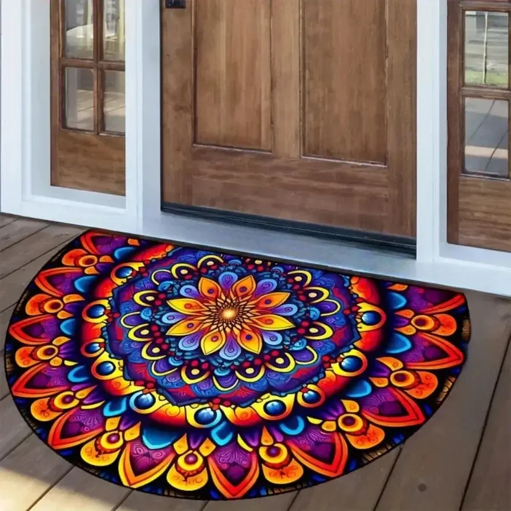 Non Slip Half Round Doormat Flower Floral Absorbent Welcome Rugs Washable Door Mat Entrance Mat Indoor Outdoor
