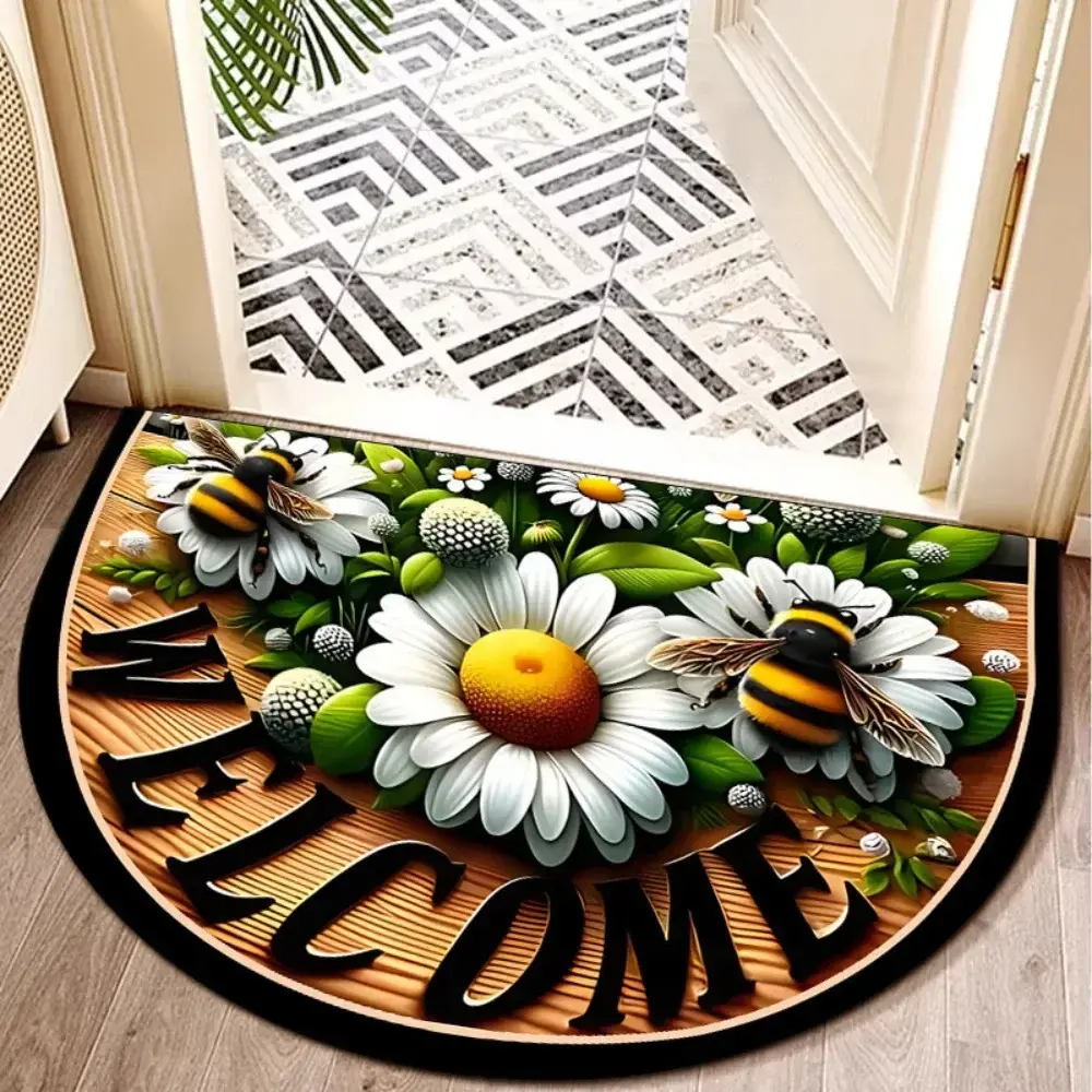 Non Slip Half Round Doormat Flower Floral Absorbent Welcome Rugs Washable Door Mat Entrance Mat Indoor Outdoor