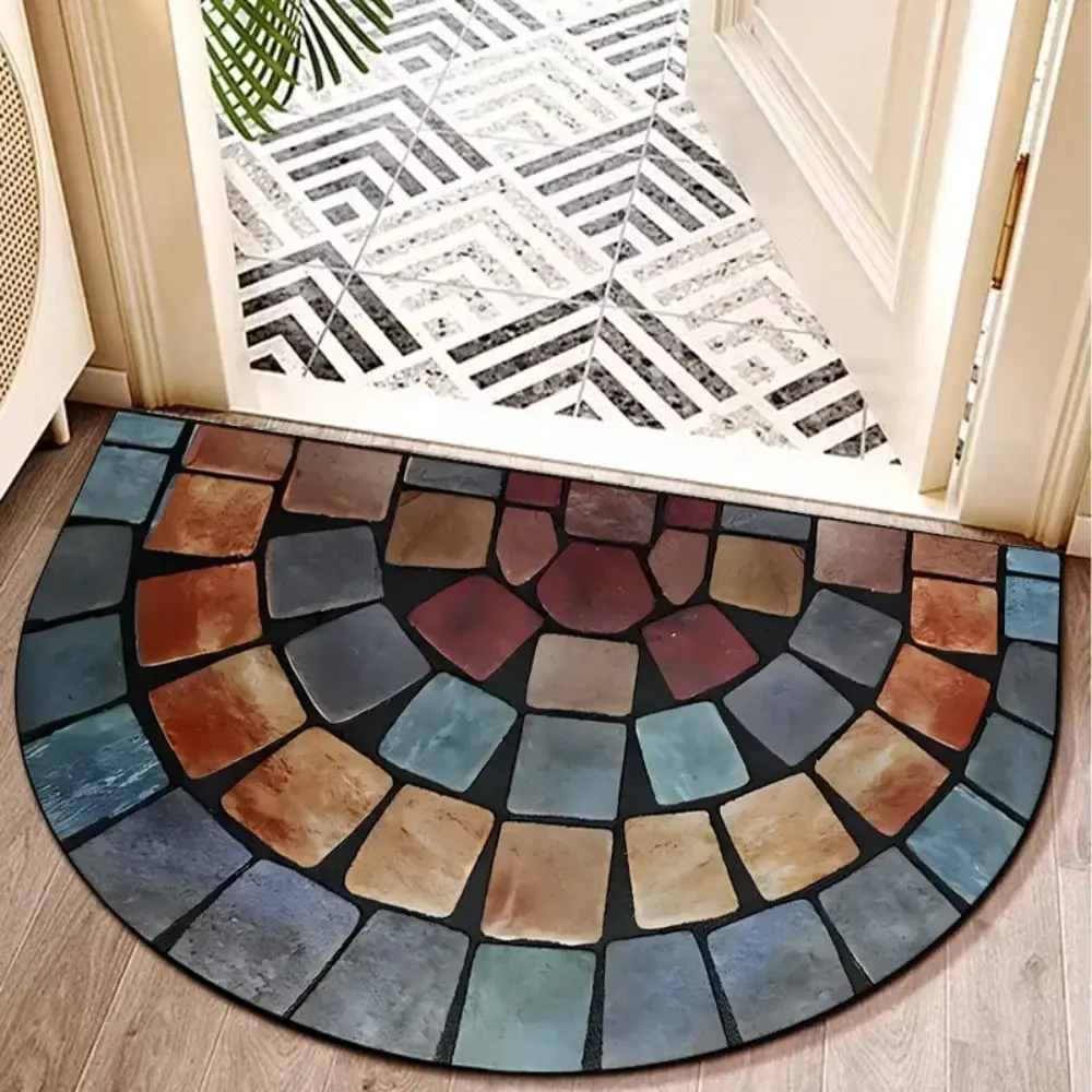 Non Slip Half Round Doormat Flower Floral Absorbent Welcome Rugs Washable Door Mat Entrance Mat Indoor Outdoor