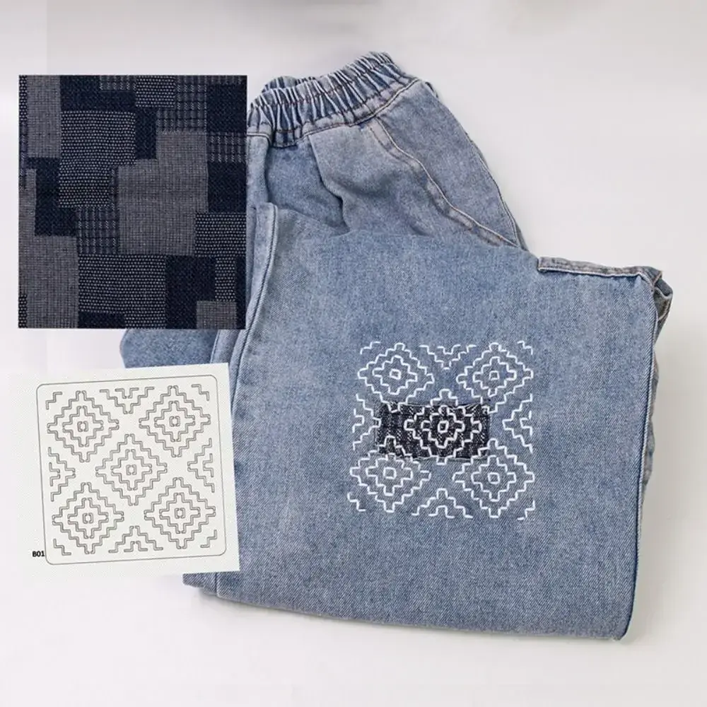 Water Soluble Sashiko Embroidery Beginner Set With Thread And Needles Denim Fabric Hand Embroidery Sashiko Kit Sewing Supplies