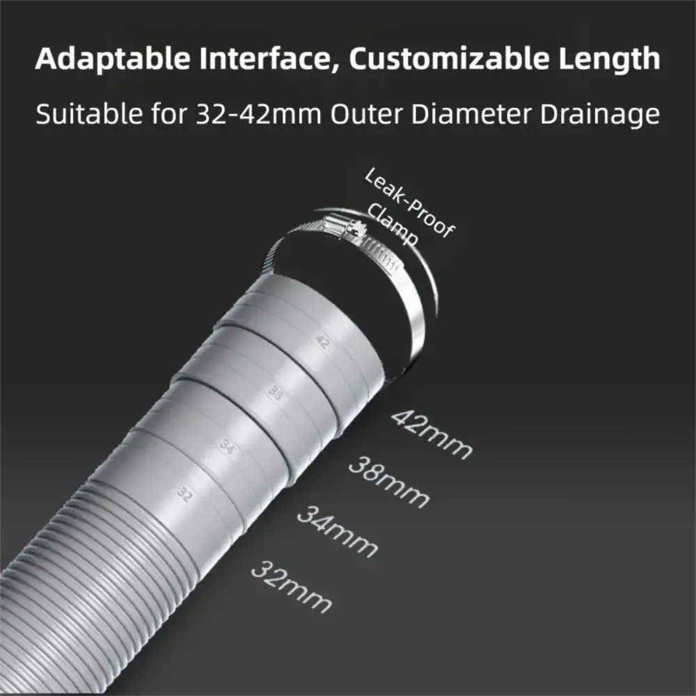 1/1.5/2/3/4/5m EVA Drain Pipe Washing Machine Dishwasher Drain Waste Hose Extension Pipe Corrugated Tube With Hose Clamps Set
