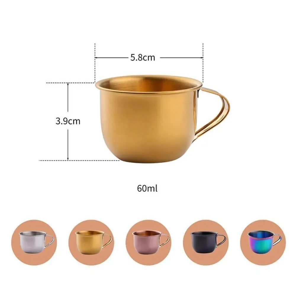 Korean Style Rice Wine Cup with Handle Juice Cup 60ml Coffee Mug Mini 304 Stainless Steel Tea Cup Liquor