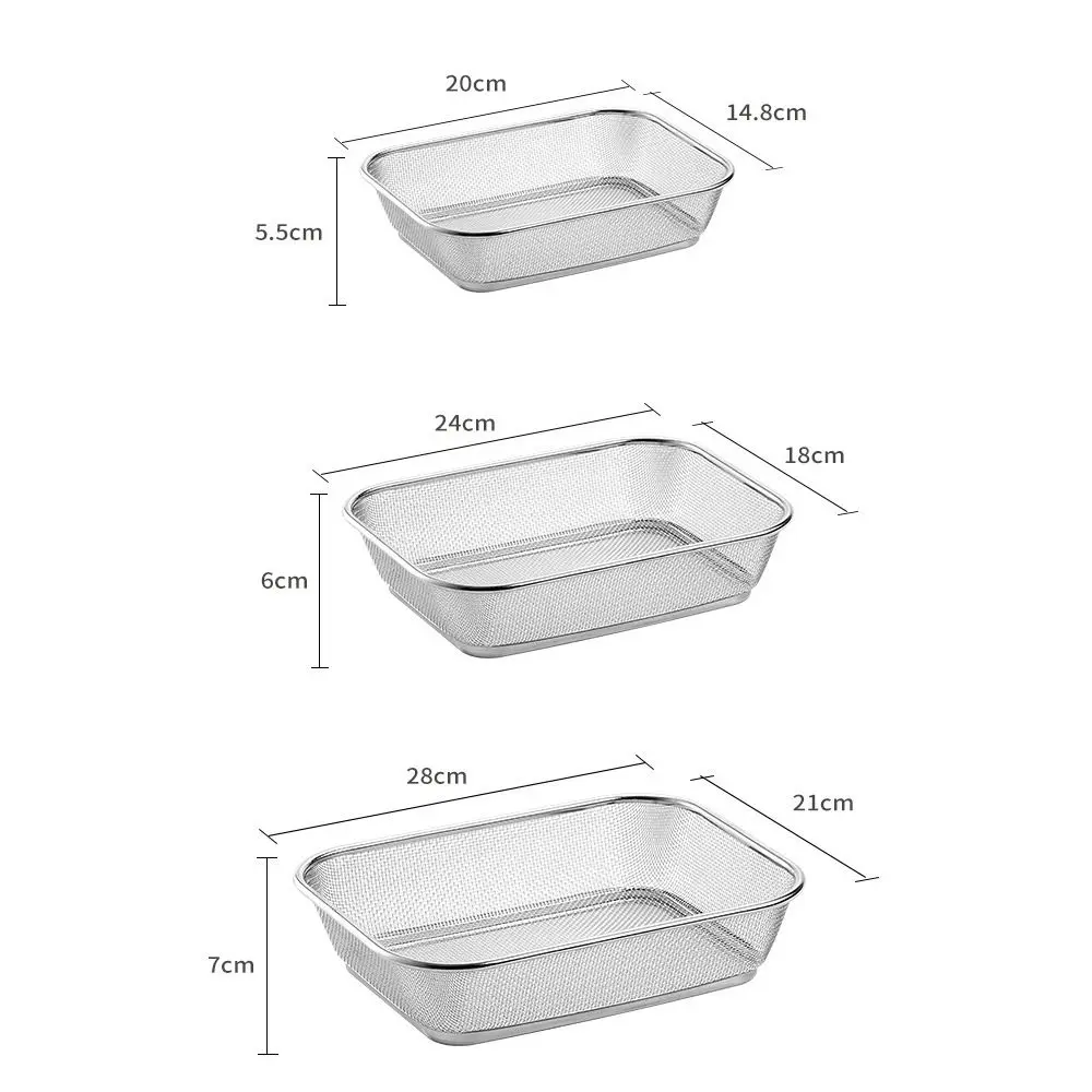 Simple Square Drain Basket Thickened Hollow Out Rice Washing Basin Stainless Steel Kitchen Storage Basket