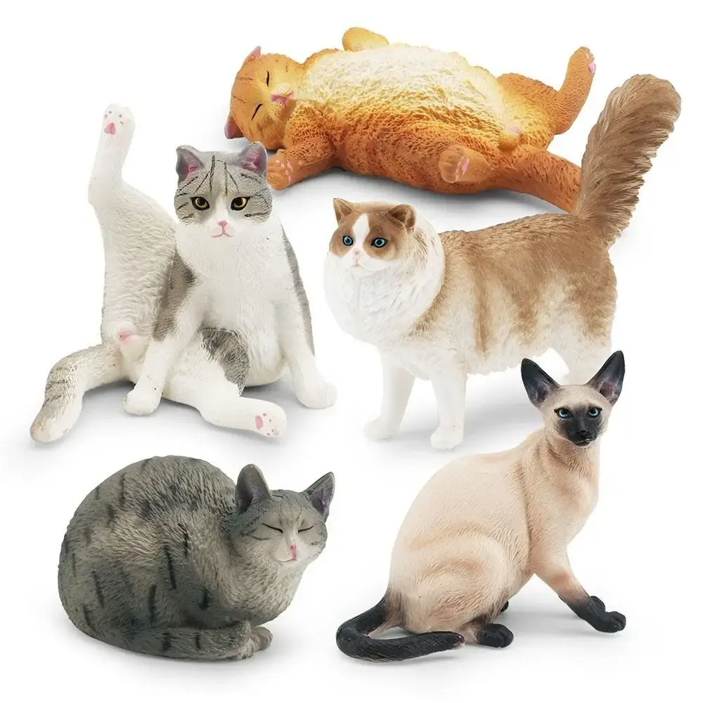 Simulation Cat Model Realistic Pet Figurines Siamese Ragdoll Persian Cat Mini Figures Action Figures Ornament Desktop Decor Toy