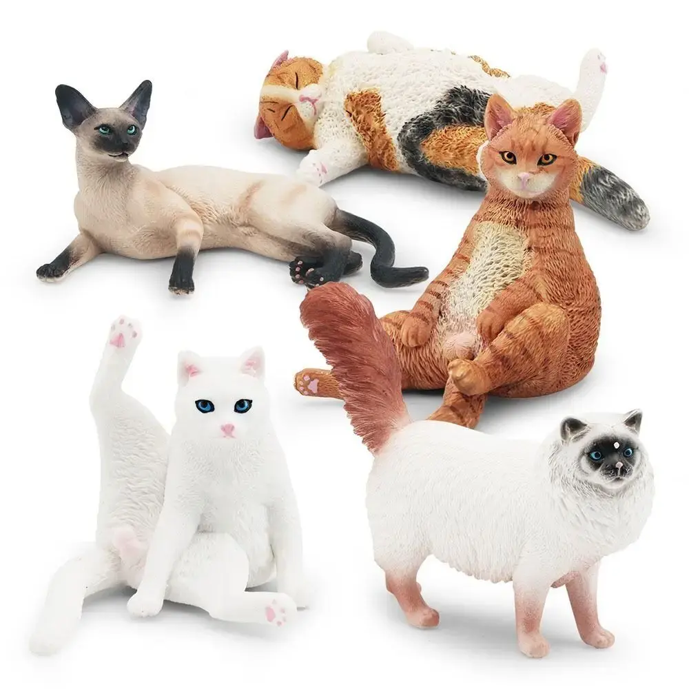 Simulation Cat Model Realistic Pet Figurines Siamese Ragdoll Persian Cat Mini Figures Action Figures Ornament Desktop Decor Toy