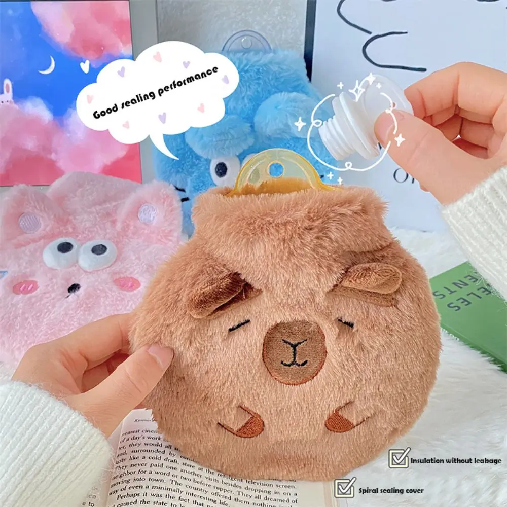 High Quality 400ML Plush Hot Water Bag Cartoon Cat/Capybara Design Explosion-proof Hand Warmer Reusable Portable Belly Warmer