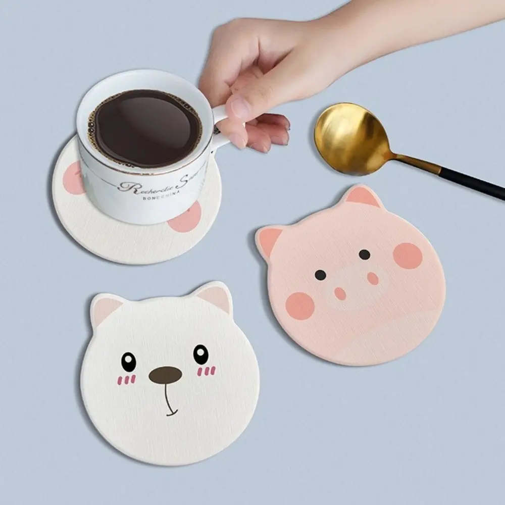 Creative Cute Animal Coaster Diatomite Circular Water Cup Mat Anti Slip Gift Wine Glass Coasters Home Restaurants and Bars