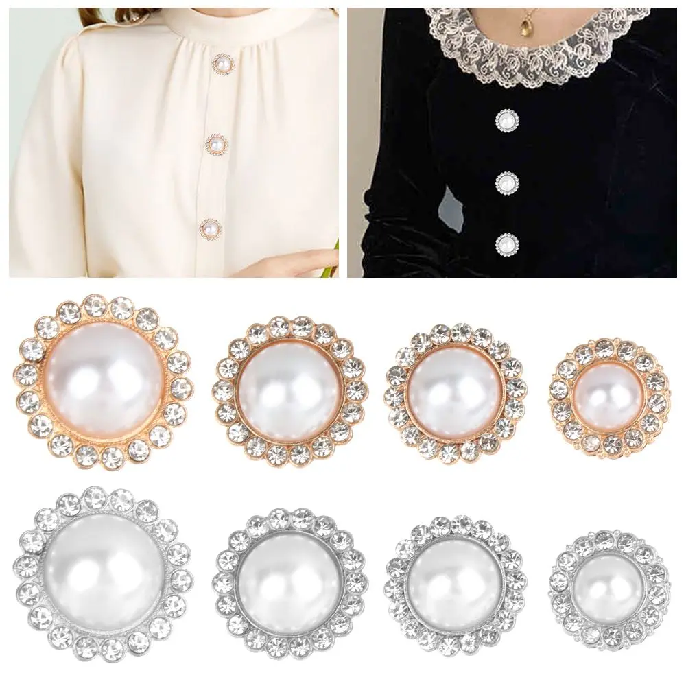 10Pcs High Quality Needlework Sewing Button Shirt Buttons Shiny Rhinestone Pearl Clothing Buttons Sewing Accessories