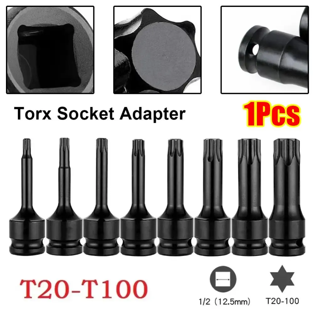 1Pcs Metric 1/2 Inch Shank Electric Drill Socket Adapter 78mm Length Cr-Mo Steel Torx Socket Long Bit T20-T100 Socket Wrench